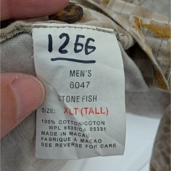 Woolrich Stone Fish Shirt Mens Size XL Tall Tan Cotton Trout Fishing Button Down - Picture 5 of 10